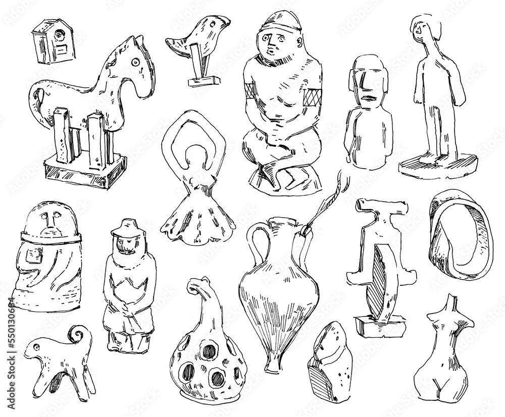 Outline sketches of Pagan symbols. Freehand drawing. Black and white illustration. Isolated on white background Outline sketches of Pagan symbols. Freehand drawing. Black and white illustration. Isolated on white background