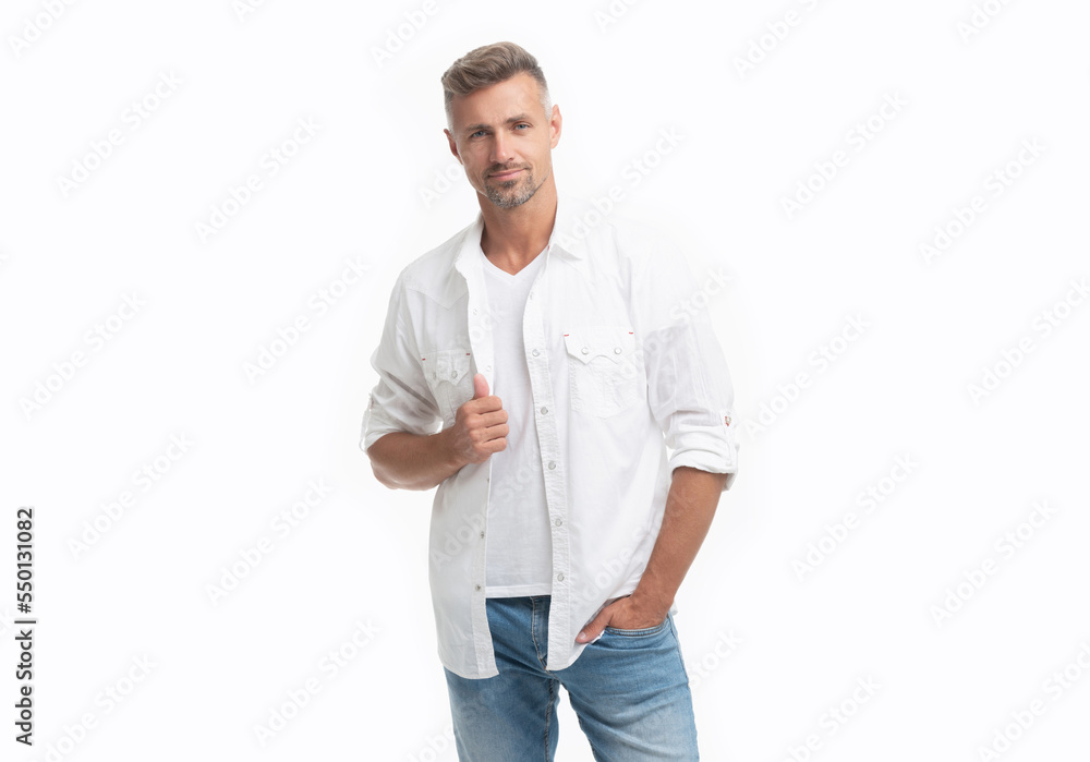 cheerful mature grizzled man isolated on white background. grizzled man in white shirt. cheerful mature grizzled man isolated on white background. grizzled man in white shirt.
