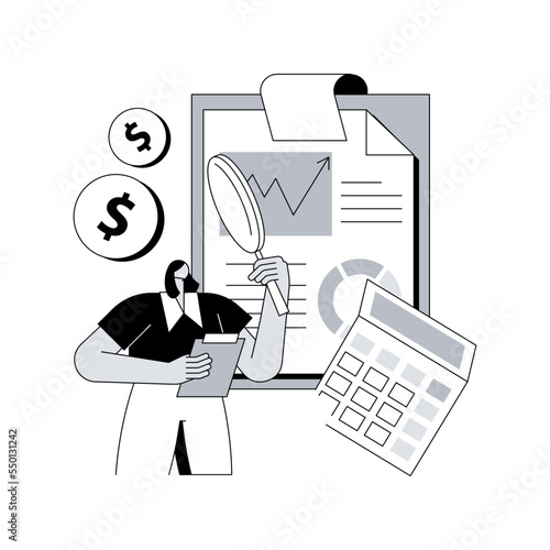 Audit service abstract concept vector illustration. Accounting firm, financial management service, internal audit, consulting company, business examination, administration abstract metaphor.