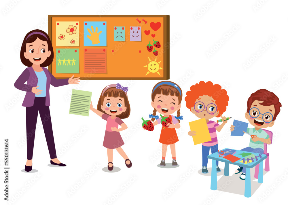 Cork board with paper notes and children picture Cork board with paper notes and children picture
