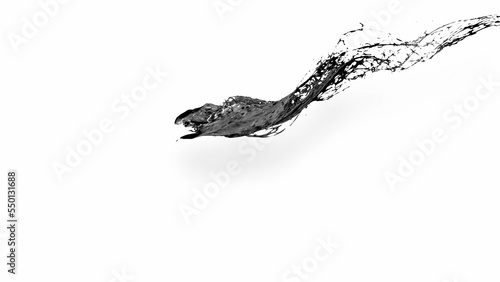 black splash like petroleum oil in air. 3d rendering of liquid splash in cartoon style photo