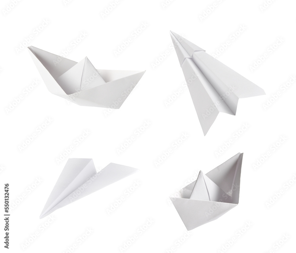 set of paper ship and paper plane isolated set of paper ship and paper plane isolated