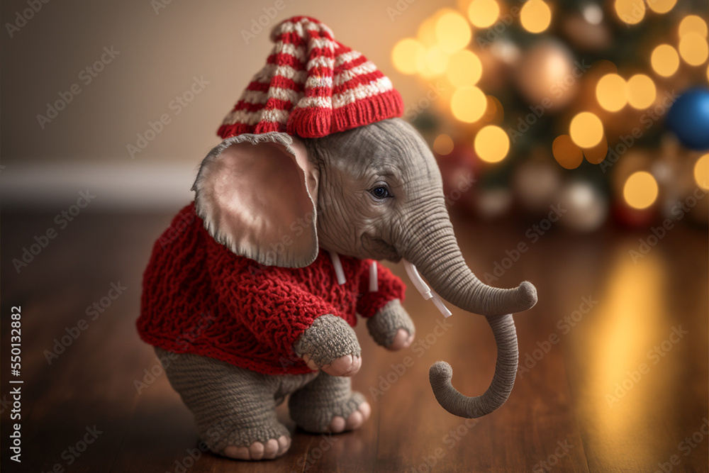 Tiny cute and adorable baby elephant as adventurer dressed in