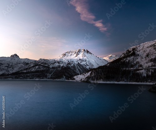 lake and mountains in morning, Tignes, France - Lac Du Chevril