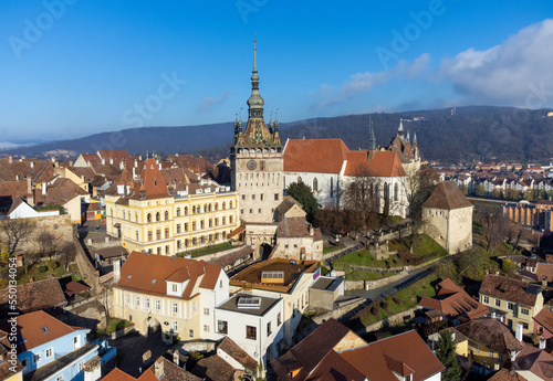 Aerial view of Sighisoara fortress - Romania