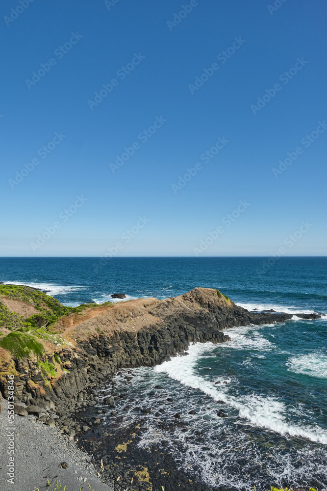 The Flinders Blowhole is one of the few places where you can access the ocean between Cape Schanck and Flinders. Looking out on to Bass Straight. 