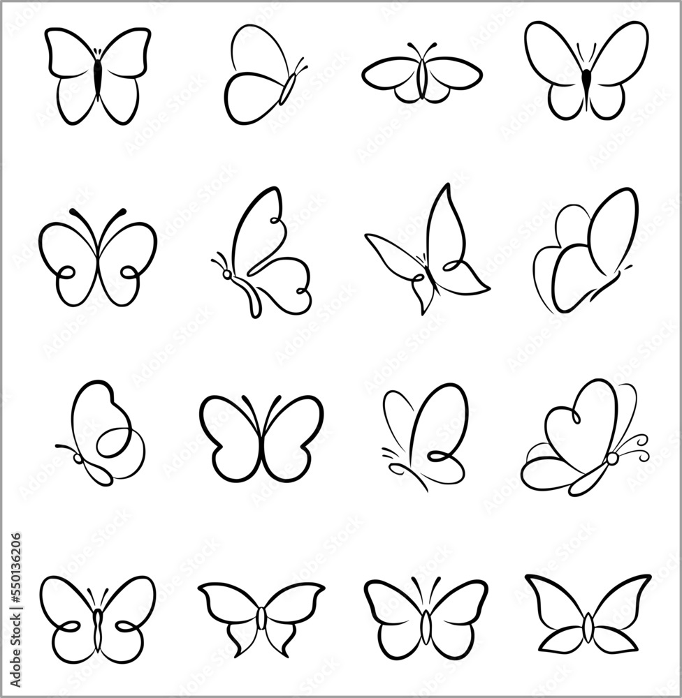 simple butterfly insect outline vector SVG line art - obrazy, fototapety, plakaty 