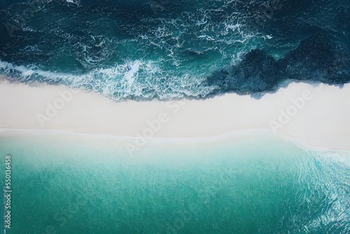 aerial of white sand and turquoise sea, generative ai