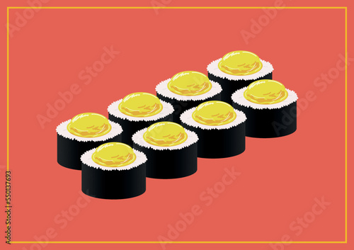 Sushi set on the red background. Asian food.