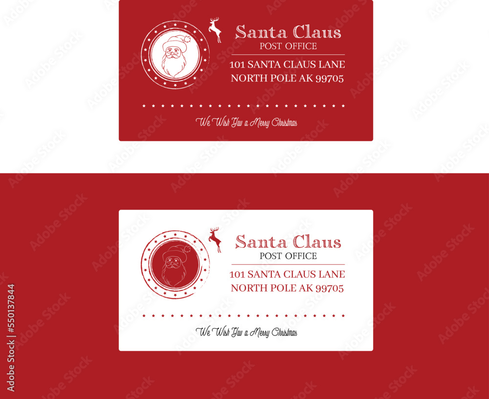 Red and white visit cards of Santa Claus