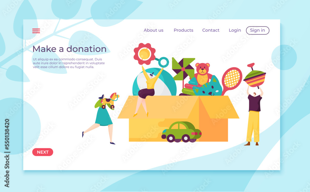 Make a donation care children internet website template banner, concept treatment business child online web page flat vector illustration. Make a donation care children internet website template banner, concept treatment business child online web page flat vector illustration.