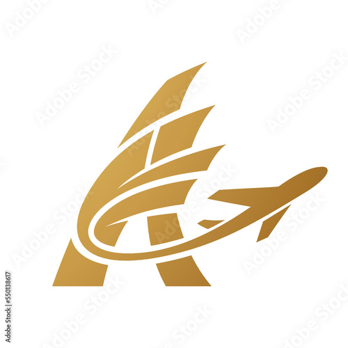 Airplane with Tail Flying Over a Golden Letter A