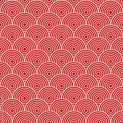 Chinese and Japanese seamless pattern. Traditional asian ornament, oriental New Year decoration. Modern red background, geometric texture with waves. Vector illustration