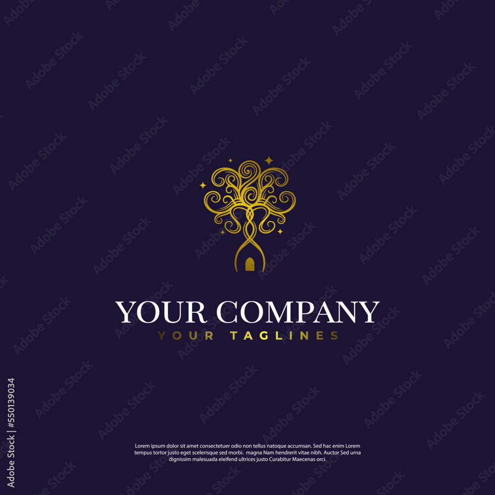 abstract tree logo with fairytale feel in luxury style abstract tree logo with fairytale feel in luxury style