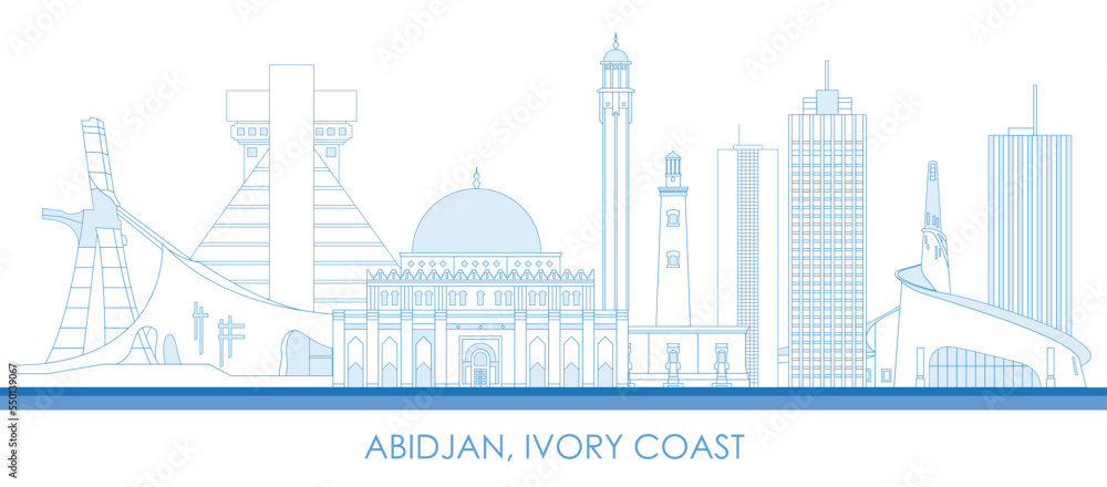 Outline Skyline panorama of city of Abidjan, Ivory Coast - vector illustration