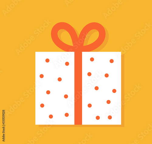 Cute present box on yellow background. Flat design art.