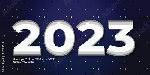 2023 new year 3d editable text effect with blue sky background full of star