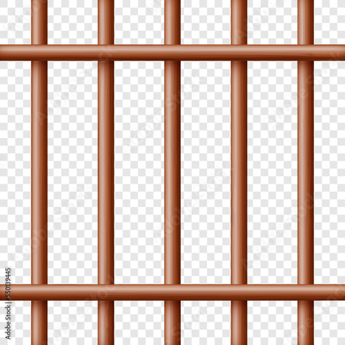 Realistic dark wooden lattice  rural picket fence. Farm or village house boundary  garden enclosing planks. Detailed wooden jail cage. Criminal background mockup. Creative vector illustration