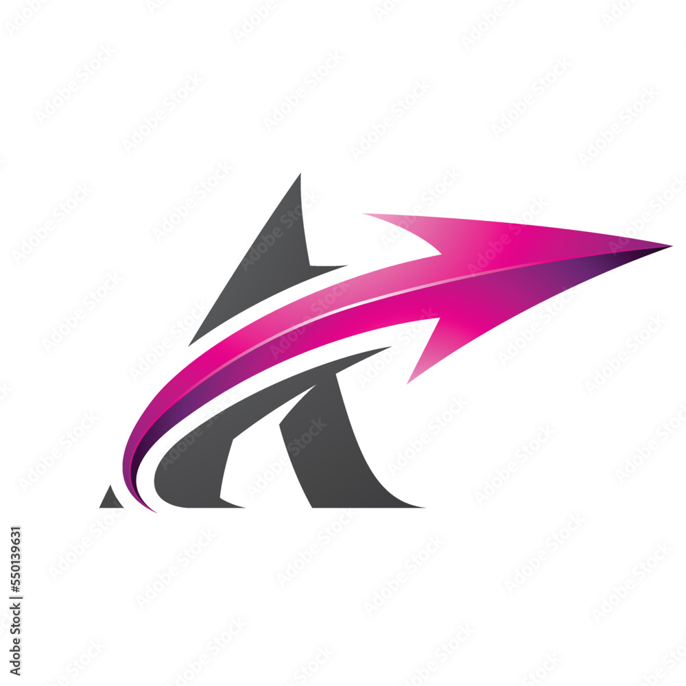 Bold Curvy Black Letter A with a Glossy Magenta Arrow Bold Curvy Black Letter A with a Glossy Magenta Arrow