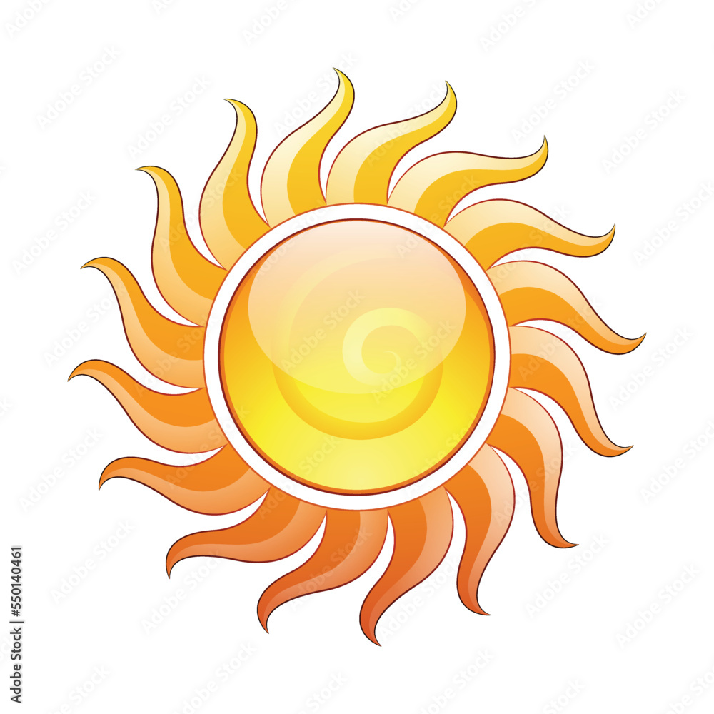 Curvy and Glossy Yellow Spiral Sun Icon with Darker Outlines Curvy and Glossy Yellow Spiral Sun Icon with Darker Outlines