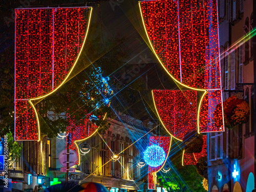 Christmas decorations in the streets of Strasbourg, the capital of Christmas. Christmas market.