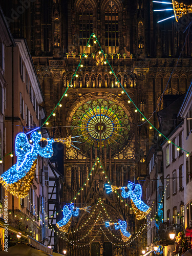 Christmas decorations in the streets of Strasbourg, the capital of Christmas. Christmas market.