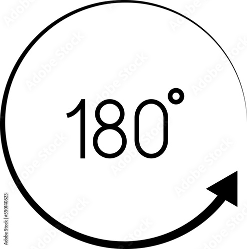180 degrees vector icon. Round signs with arrows rotation to 180 degrees. Rotate symbol isolated on transparent background. Vector illustration.