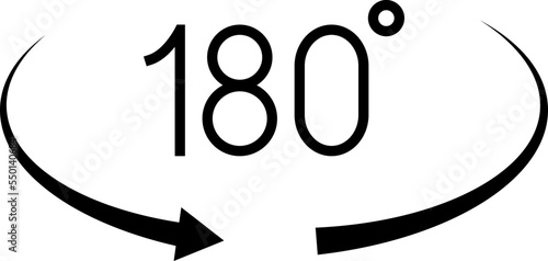 180 degrees vector icon. Round signs with arrows rotation to 180 degrees. Rotate symbol isolated on transparent background. Vector illustration.