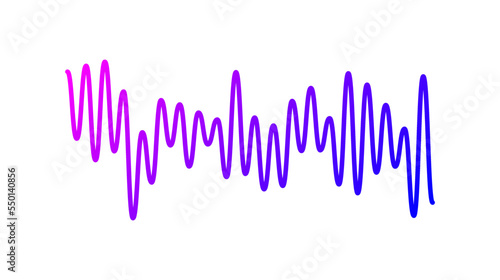 Purple curved sound wave. Voice or music audio sample. Sinusoid line. Electronic radio signal graphic.