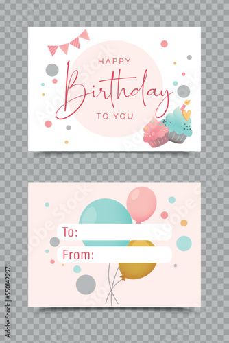 Vector colorful cute small happy birthday greeting card with empty space for to from names text. Sign label card for a gift box with text happy birthday to you. Printable template