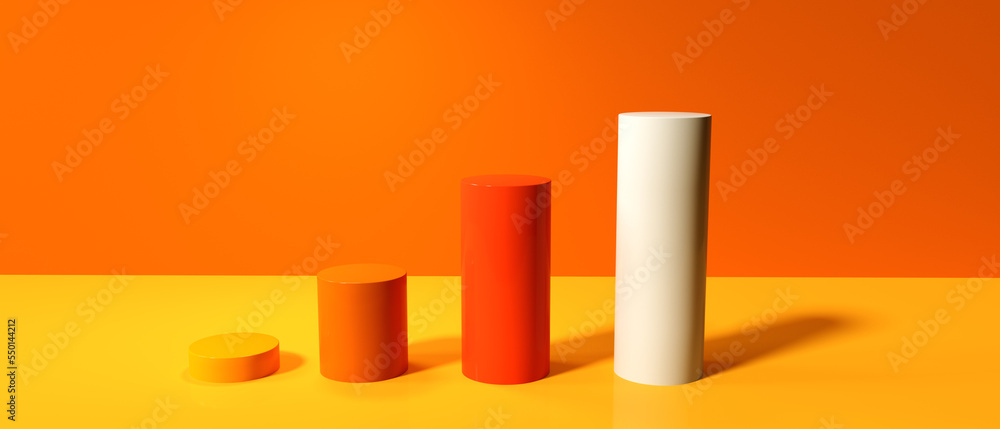 Cylinder shaped bar graphs on a colored background - 3D render Cylinder shaped bar graphs on a colored background - 3D render