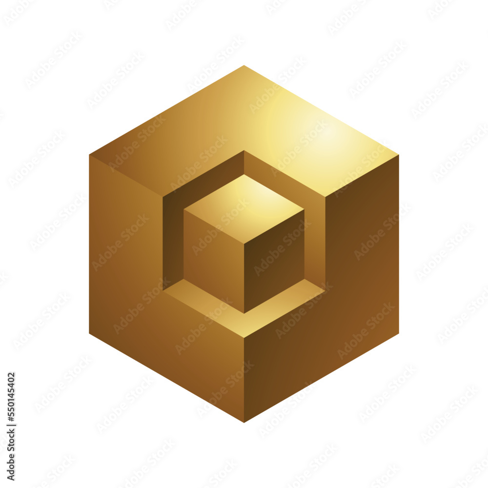 Golden Abstract Cubes on a White Background Golden Abstract Cubes on a White Background