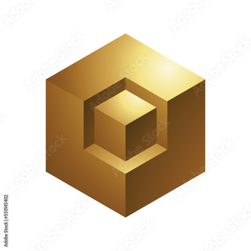Golden Abstract Cubes on a White Background