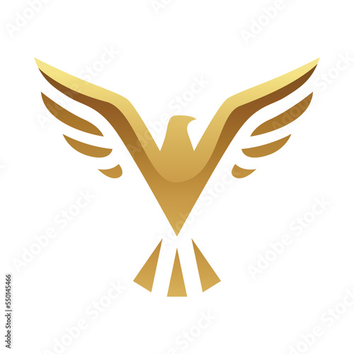 Golden Abstract Eagle with Open Wings on a White Background