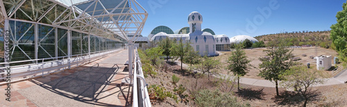 BioSphere 2 - Panorama - A panoramic view of the structure at Biosphere 2 - It is located north of Tucson, Arizona at the base of the stunning Santa Catalina Mountains. photo