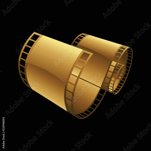 Golden Curly Film Strip on a Black Background