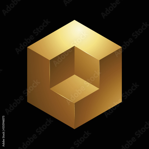 Golden Embossed Cube on a Black Background