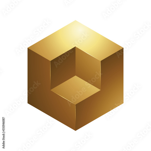 Golden Embossed Cube on a White Background