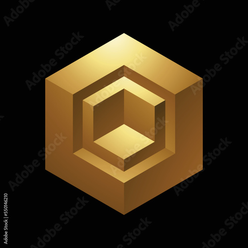 Golden Embossed Hexagonal Cube Shapes on a Black Background