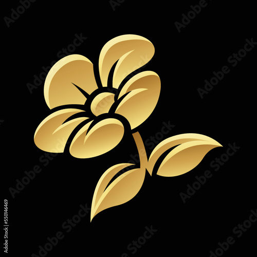 Golden Flower and Leaves on a Black Background