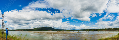 Fototapeta Naklejka Na Ścianę i Meble -  Atmosphere along the Mekong River and Nam Mun River in the rainy season, Khong Chiam District, Ubon Ratchathani Province, Thailand