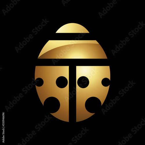 Golden Glossy Abstract Ladybug on a Black Background