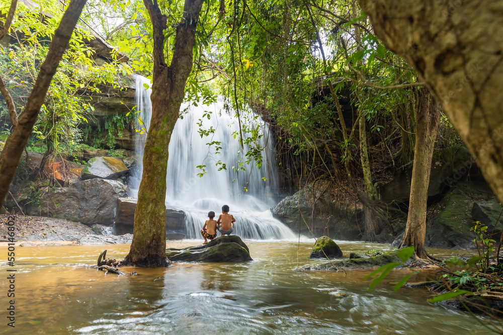 Samrong Kiat waterfall, Wonderful freshwater waterfall in the forest, waterfall in Thailand