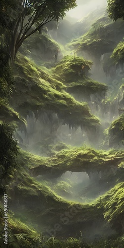 霧がかる深緑の渓谷