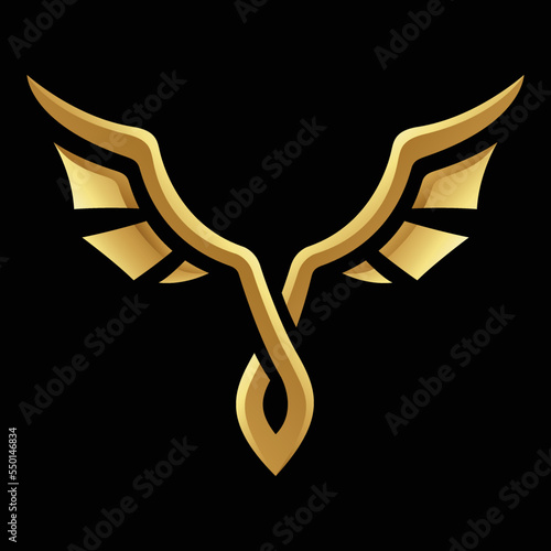 Golden Glossy Abstract Wings on a Black Background - Icon 3