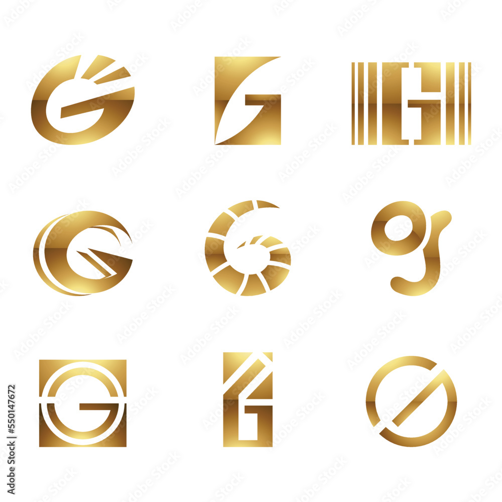 Golden Glossy Letter G Icons on a White Background