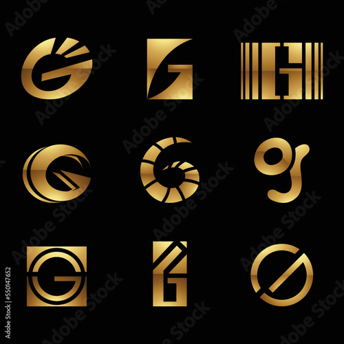 Golden Glossy Letter G Icons on a Black Background
