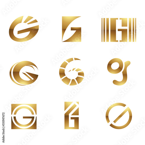 Golden Glossy Letter G Icons on a White Background