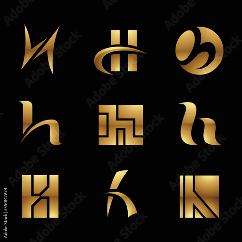 Golden Glossy Letter H Icons on a Black Background