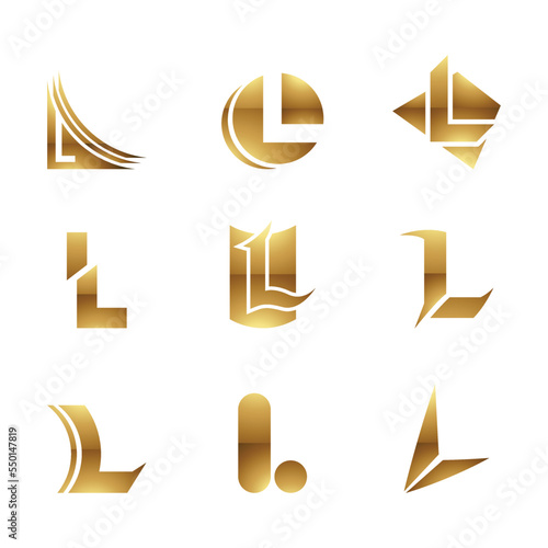Golden Glossy Letter L Icons on a White Background